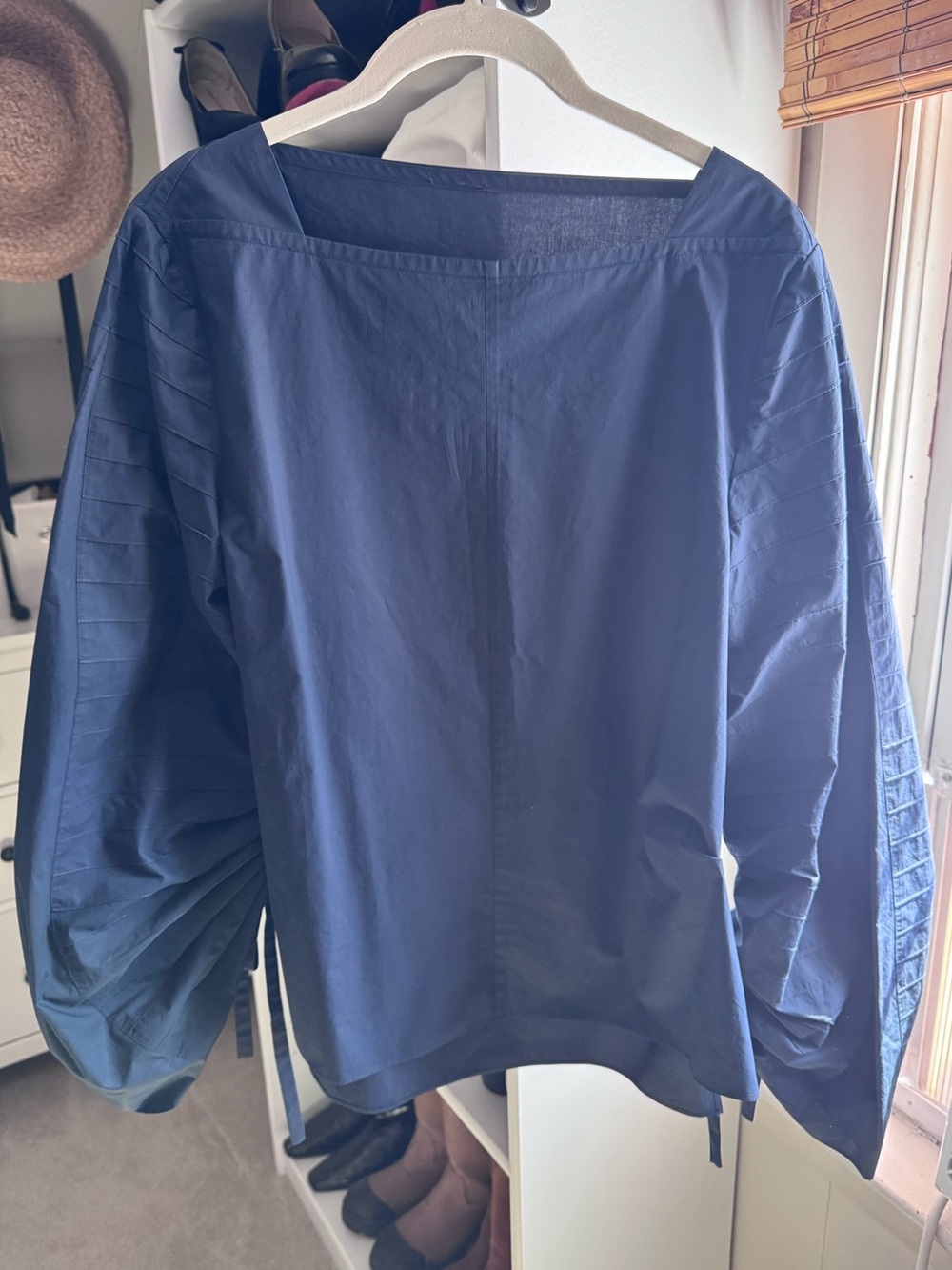 Tibi Navy top with gathered sleeves